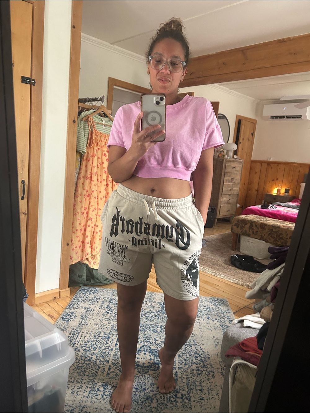 Gymshark Light Beige/Off-White Sweatshorts with Logo Tag